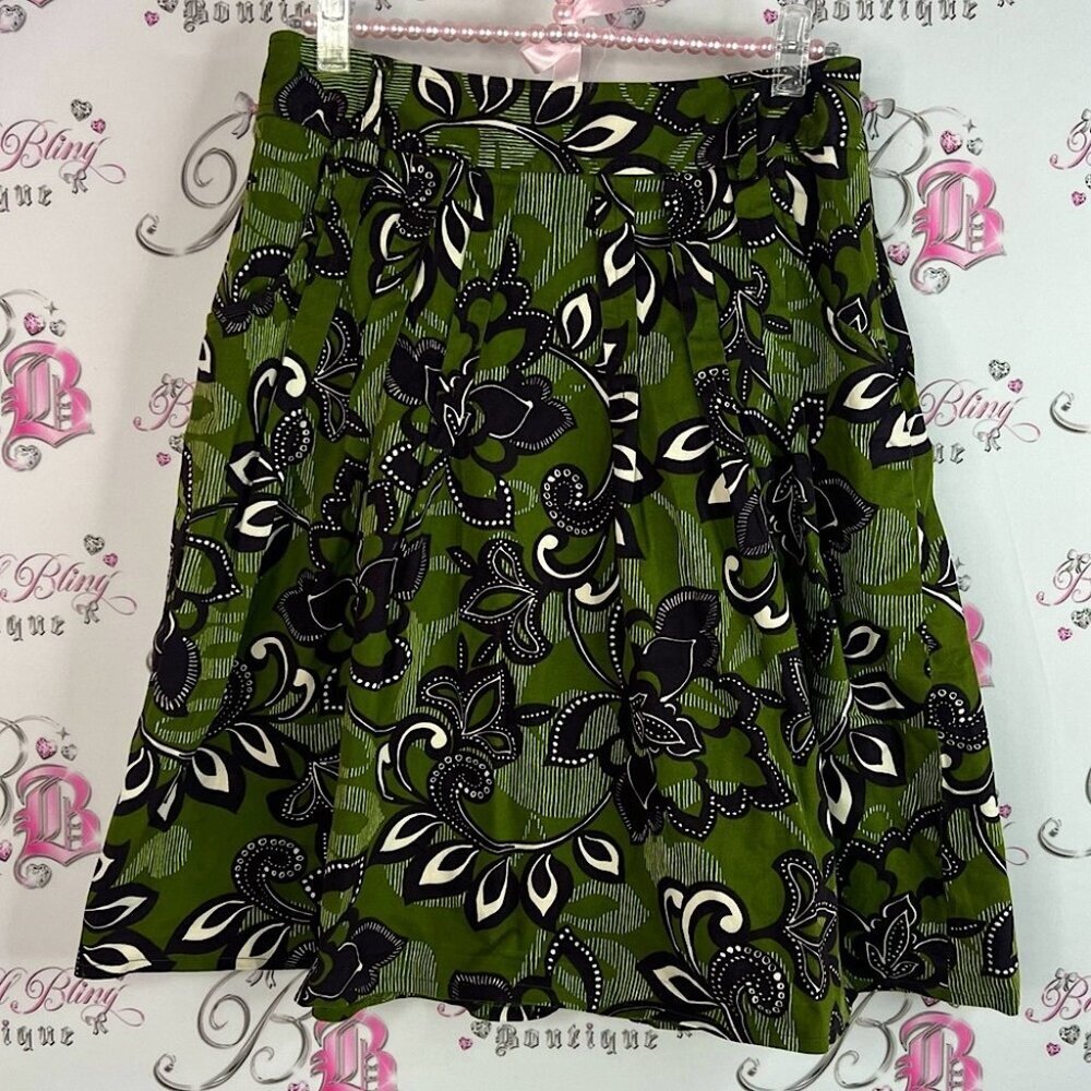 Etcetera skirt flowy flowers Green and Black Floral A-Line Skirt